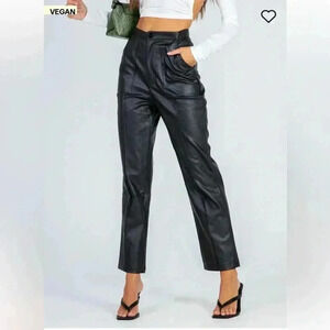 EUC Princess Polly Black High Waisted Encore Straight Leg Faux Leather Pants 6